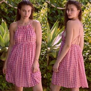 NWT Anthropologie Pink & White Gauze Strappy Mini Halter Dress